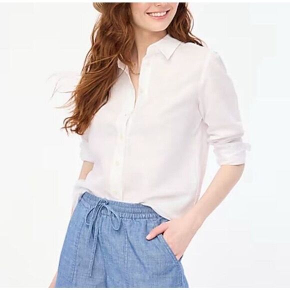 J.CREW Button Up Top Women XS Linen Cotton Blend White Long Sleeve BY035 - Picture 1 of 11